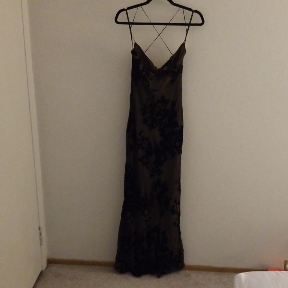 Brown see through flower print dress